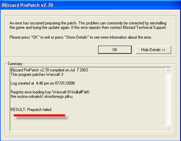 warcraft 3 1.26 a patch error